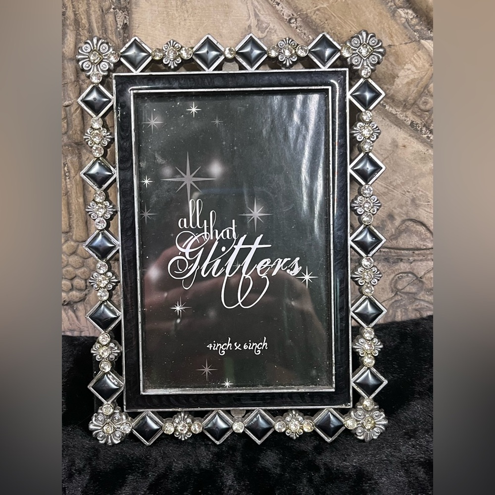 Pewter All That Glitters Rhinestone 4”x6” Picture Ornate Frame